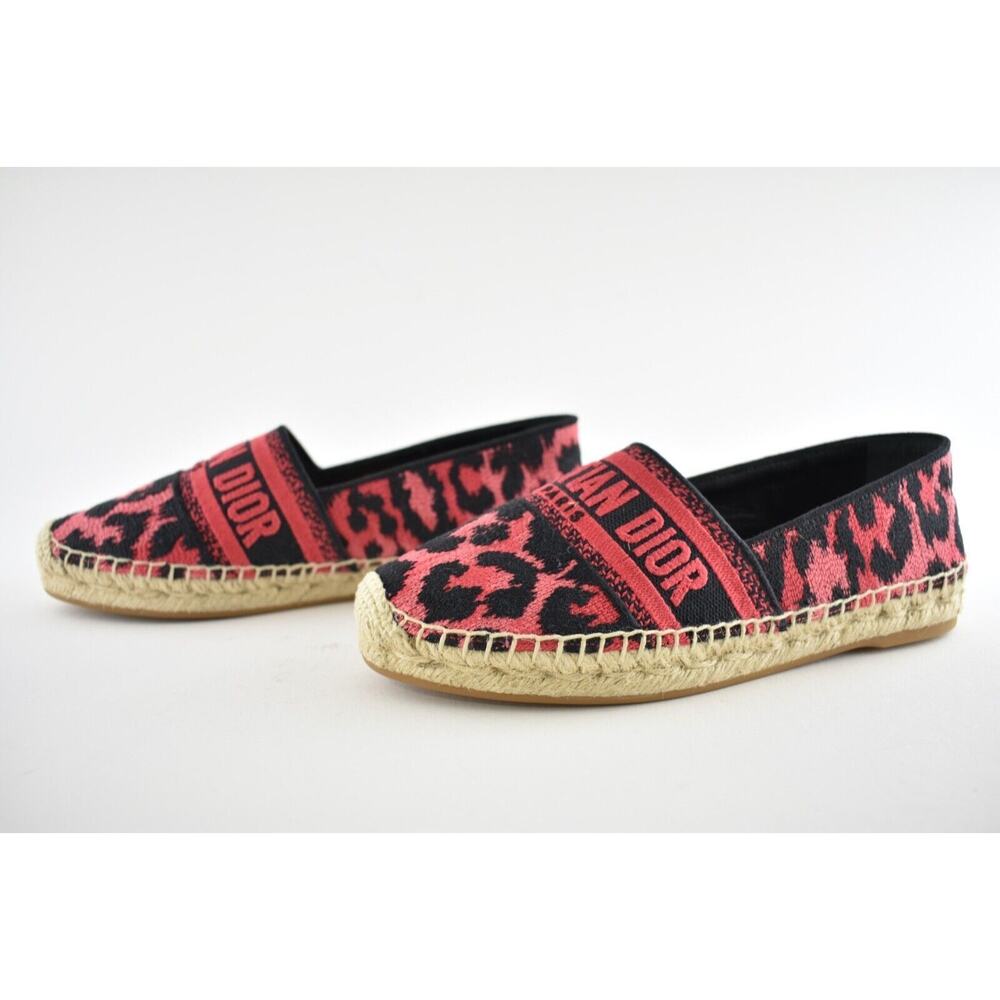 Dior Granville Black Pink Leopard Pop D Logo Embroidered Espadrille Flat 40 - Picture 8 of 10
